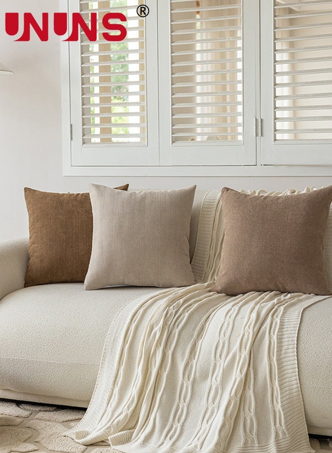 UNUNS Throw Pillow Covers,Pack of 3 Couch Throw Pillow Covers Neutral Chenille Soft Decorative Pillow Covers Boho Cushion Covers for Home Decor Sofa Bedroom Living Room（45*45cm） - Image 4